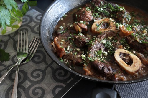 Braised veal steak. Italian cuisine.